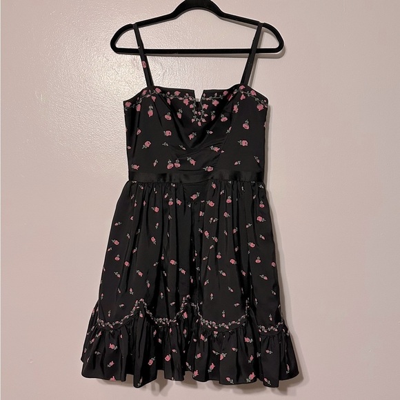 Betsey Johnson Dresses & Skirts - Betsey Johnson Rosebud Garden Tea Party Dress in Black Silk Mini Corset